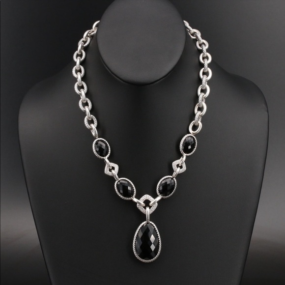 David Yurman Accessories - DY reversible black faceted,checkerboard oval onyx,silver necklace with diamonds